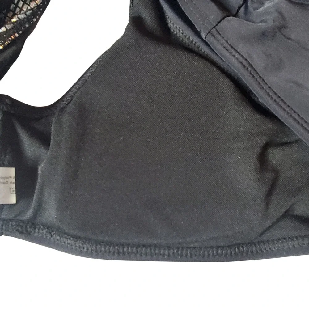 SHEIN Bikini Set Women Large Black Silver Metallic Layered‎ High Cut L